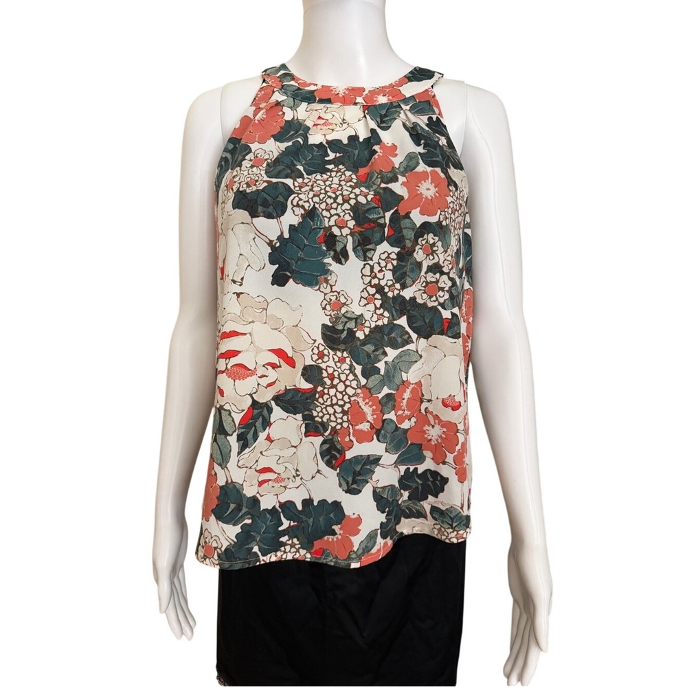 LOFT Floral Orange Green Sleeveless Top Blouse Size XS
